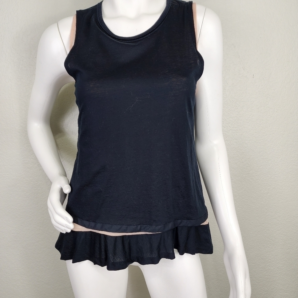 J. Crew Double Layer Ruffle Hem Tank Black Sleeveless Top Size S